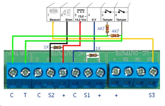 AS527 beltéri sziréna bekötése