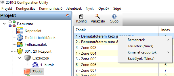 Tűzjelző központ bemenetek