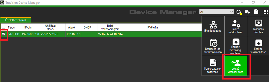 Truvision videó megfigyelő jelszó reset