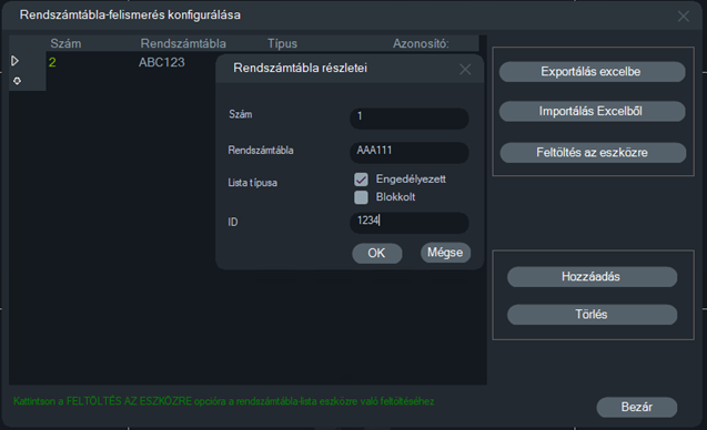 Rendszámolvasó kamera rendszer: adatfelvitel